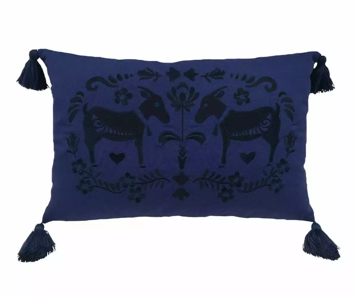 B36 Embroidered Billy Goat Lumbar Pillow Cover 1 B36 Embroidered Billy Goat Lumbar Pillow Cover