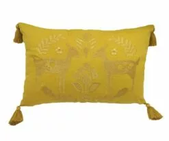 B36 Embroidered Fawns Lumbar Pillow Cover