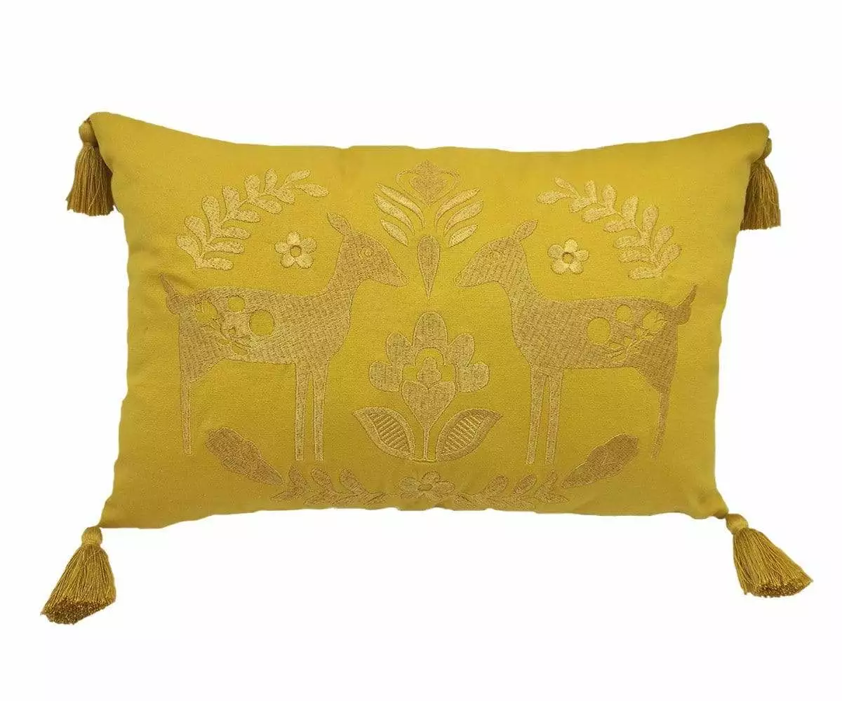 B36 Embroidered Fawns Lumbar Pillow Cover 1 B36 Embroidered Fawns Lumbar Pillow Cover