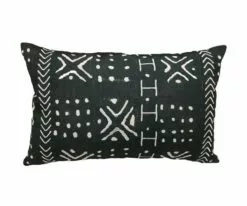 B36 Modern Mudcloth Lumbar Pillow Cover - Black